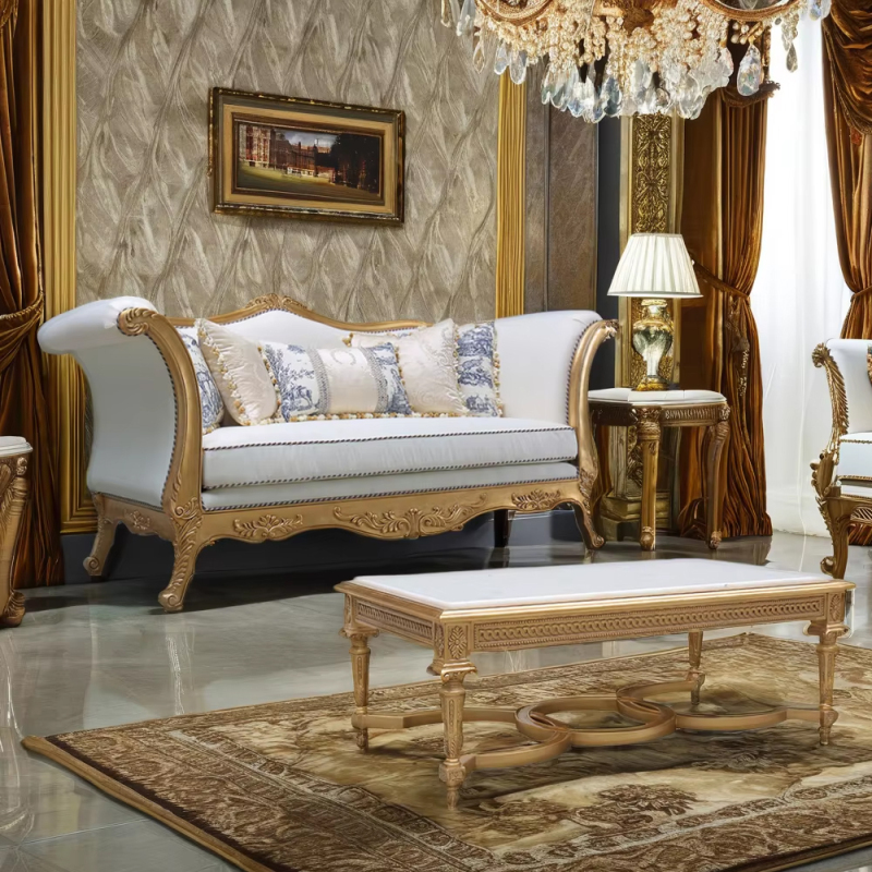 Elegant French Style Marble Top Coffee Table