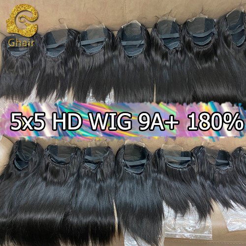 9A+ Invisible Super thin 5x5 HD Lace wig 180% density 1B# pre-plucked with baby hair