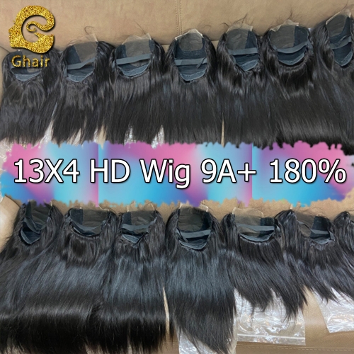 9A+ Invisible Super thin 13X4 HD Lace wig 180% density 1B# pre-plucked with baby hair