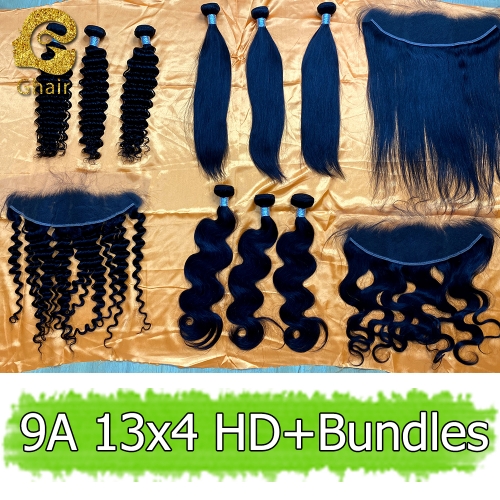 9A Remy hair bundles with HD 13*4 frontal 1B#
