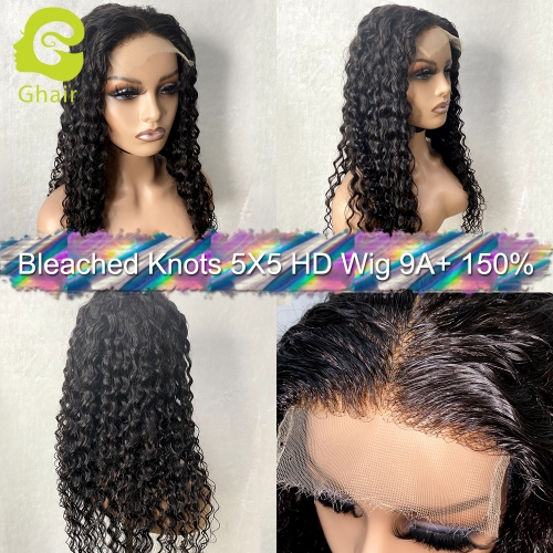 9A+ Bleached knots 5X5 HD Lace wig deep wave 150% pre-plucked with baby hair