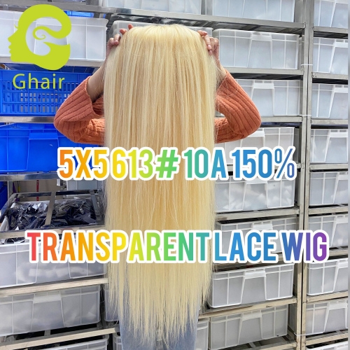 10A 5X5 Transparent 613# Wig 150% density 12"-30" pre-plucked with baby hair blonde wig thick ends full lace blonde human hair