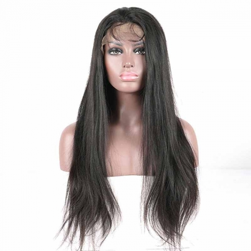 Natural Color Light Yaki Brazilian Remy Hair Full Lace Human Hair Wigs With Natural Baby Hair Hidden Knots Pre-Plucked Human Hair Lace Wig