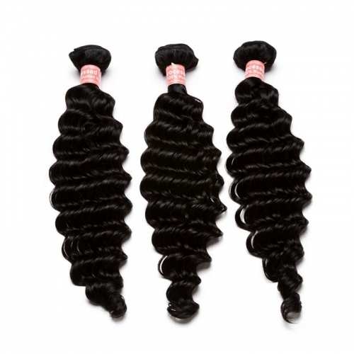 Natural Color Deep Wave Brazilian Human Hair Weave 3pcs Bundles Deals