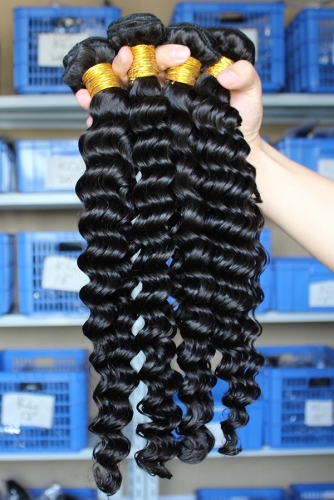 Malaysian Human Hair Extensions Deep Wave Hair Wave 4 Bundles Natural Color