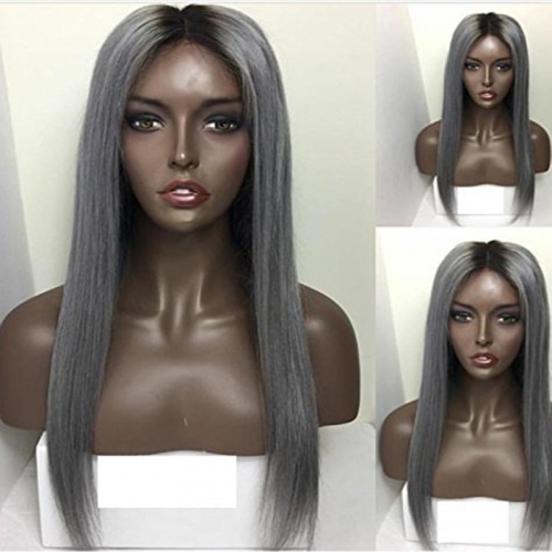 Straight Ombre 1bt/Grey Human Hair Wigs Peruvian Full Lace Wigs Cap Lace Front Wig With Natural Hairline