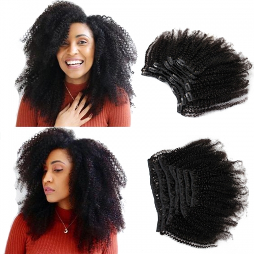 Afro Kinky Curly Clip In Human Hair Extensions Human Natural Color Hair For Women