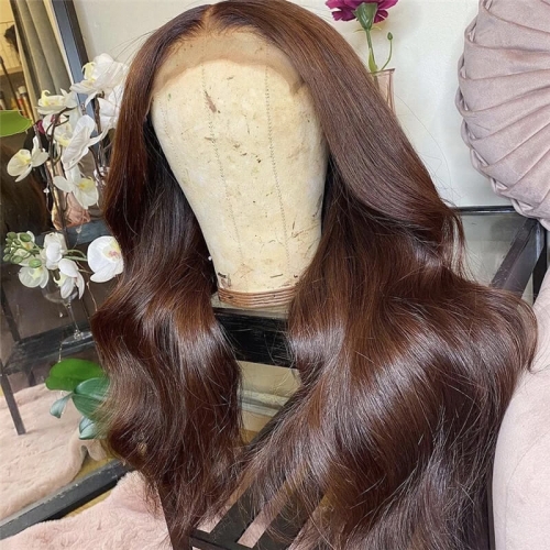 13x4 Brown Lace Front Human Hair Wigs For Women 150% Peruvian Hair Highlight Wig Body Wave 13x6 Brown Lace Front Wig 8-28inch