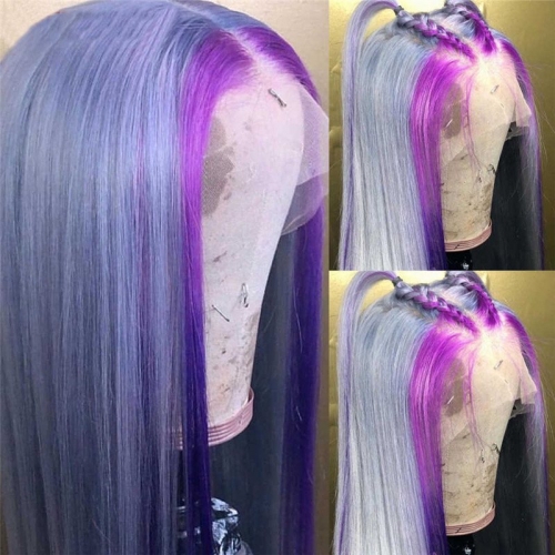 Glueless Straight Lace Front Wig Purple Highlight Wig Preplucked Half Red Remy Brazilian Human Hair Wigs For Women