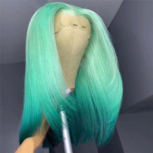 Straight Human Hair Wigs Bleached Knots Green Ombre Colored Human Hair Wigs Pre Plucked Brazilian Orange Ombre Lace Front Wig