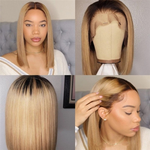 150% Density 13x4 Bob Honey Brown Lace Front Wig T4/27 Honey Blonde Wig Ombre Human Hair Wigs Brazilian Remy Lace Closure Wig