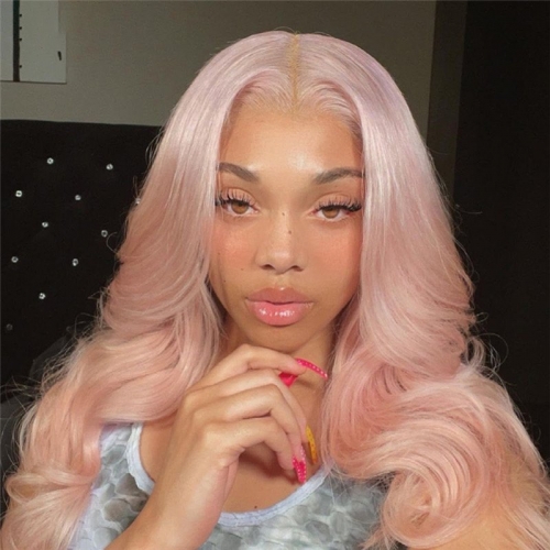 Straight Pink Colored Human Hair Wigs For Women Preplucked Brazilian Remy Pink Ombre HD Transparent Lace Frontal Wig