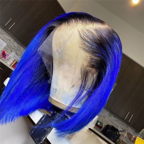 Blue Bob Lace Front Wig Blue And Black Human Hair Lace Front Wigs Bob Brazilian Remy Wig Straight Lace Front Bob Wigs