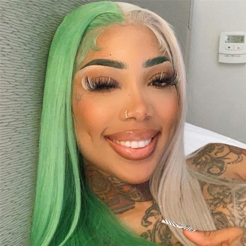 Green Straight Highlight Wig Brazilian Remy Grey Lace Front Wig Ombre Human Hair Wig Colored Transparent Wigs