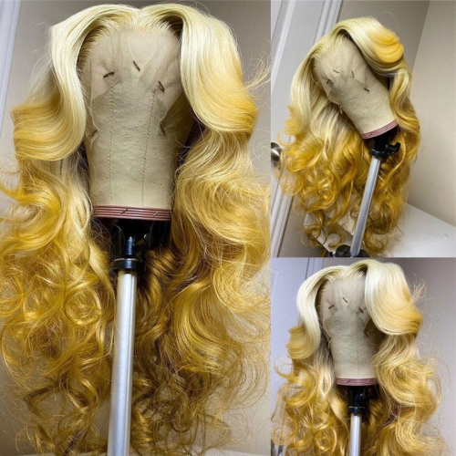 Blonde Yellow Lace Front Human Hair Wigs Body Wave 13x4 Lace Frontal Wig Long Wavy Colored Lace Front Wig 150%