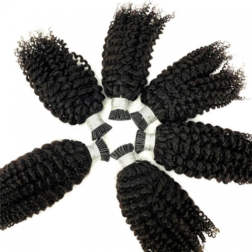 Wholesale Kinky Curly Human Hair Mink Raw Premium Virgin Hair Extensions 3B 3C  I Tip Hair Extensions