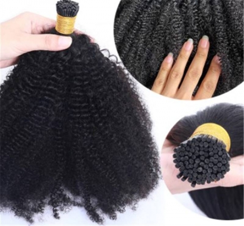 Indian Natural Black Virgin I Tip Hair Extension For Black Women  100% 4B 4C Afro Kinky Curly I Tip Hair