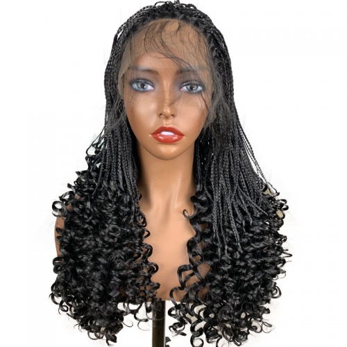Goddess Box Braids Crochet Hair Bohomian Crochet Box Braids Curly Ends 13X3 Synthetic Lace Front Wigs For Women