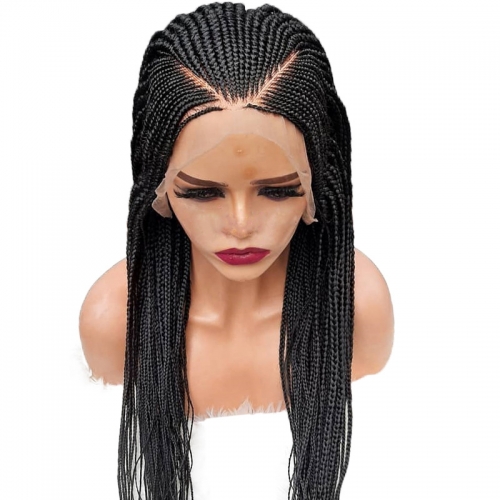 Black Braided Synthetic Lace Wigs High Temperature Fiber Hair Lace Front Wig Long Braided Box Braids Twist Wigs For Women