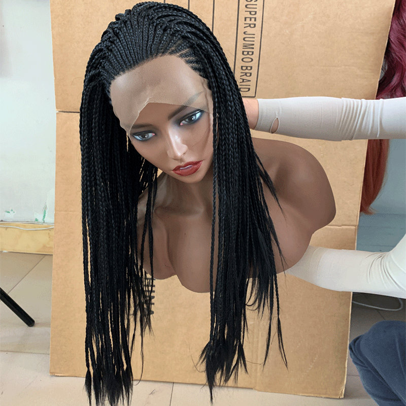 Black Box Braid Wigs For Black Women Pre Plucked Braids Lace Front Wigs With Baby Hair Glueless Micro Braids Synthetic African Replacement Hair