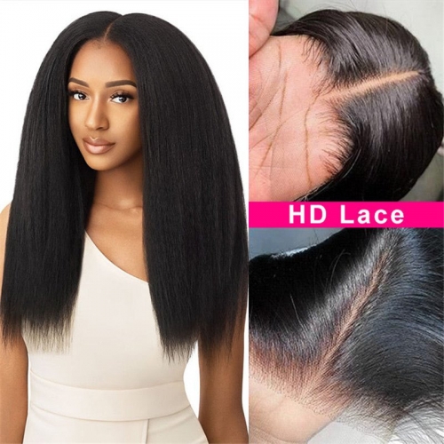 5X5 Hd Lace Closure Wig Kinky Straight Natural Hairline Pre-Plucked Fast Shipping  For Women
