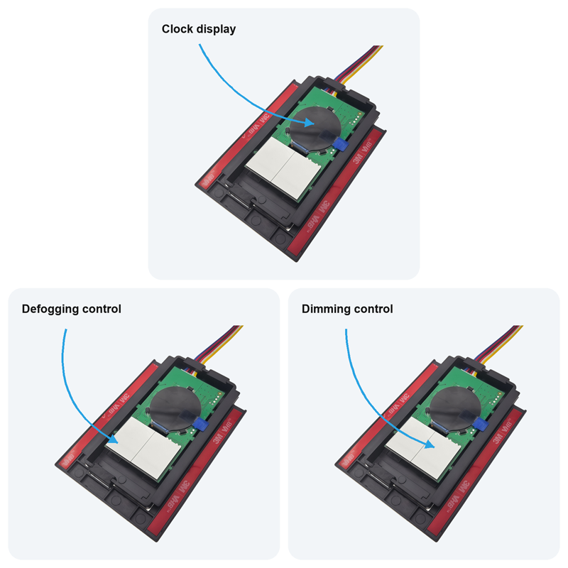 LED Mirror Multi-Function Touch Switch with Clock Display, Defogging & Stepless Dimming (DC 12-24V)