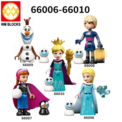 Building Blocks 66006-66010 New with Snowman Elsa Anna Ariel Beast Belle Eric Girl Cartoon Figures Toys for Kids