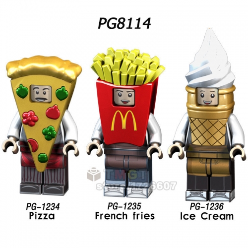 PG8114 Cartoon Food Series Pizza French Fries Cones Action Figure Building Blocks Kids Toys