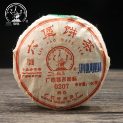 Three Cranes Sanhe 2014 "0207" Liu Bao Tea Cake Dark Tea Heicha 100g