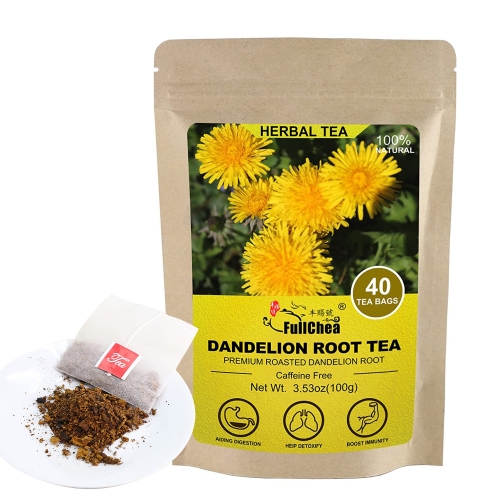 FullChea - корневой чайный пакетик одуванчика, 40 чайных пакетиков, 2,5 г / мешок - высококачественный жареный корень одуванчика - без ГМО - без кофеи
