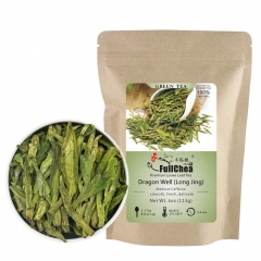 FullChea - Longjing Tea - Dragonwell Tea - Chinese Green Tea Loose Leaf - First Grade - Natural Lung Ching Dragon Well - 4oz / 113g