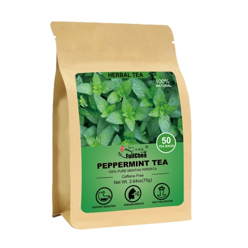 FullChea - Peppermint Tea Bags, 50 Teabags - Premium Peppermint Leaves - Refreshing & Minty - Non-GMO - Caffeine-free - Freshen Breath & Aid Digestion