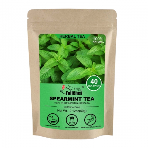 FullChea - Spearmint Tea Bags, 40 Teabags, 1.5g/bag - Premium Spearmint Leaves - Non-GMO - Caffeine-free - High in Antioxidant & Support Healthy Diges