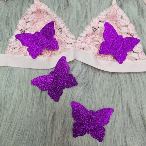 Fashion Pink Glitter Butterfly Nipple Covers Disposable Breast Sticker Customized Sexy Girl Boob Breast Covers