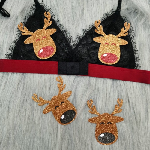 2020 Breast Adhesive Cute Reindeer Nipple Pastie Christmas Shiny Decoration Hot Girls Sexy Brown Nipple Covers Disposable