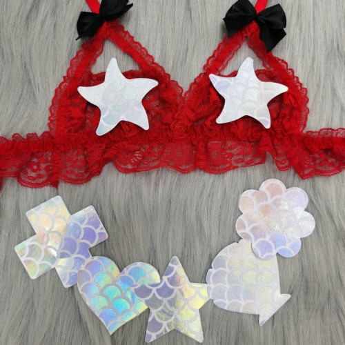 White Holographic Boob Sticker Mermaid Assorted Nipple Covers Adhesive Sexy Women Nipple Pasties Disposable