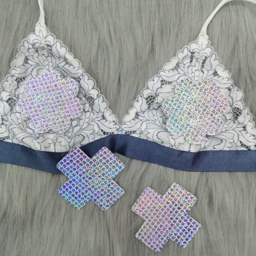 Holographic Disposable Breast Petals Waterproof Ladies Brassier Cross Shape Adhesive Pasties Nipple Cover Sexy