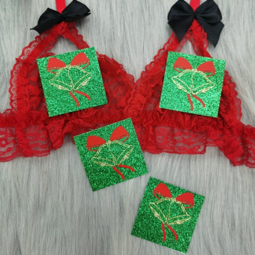 Women Brassiere Green Christmas Gift Box Design Glitter Decorative Breast Boobs Sexy Pasties Nipple Covers Disposable