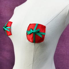 Wholesale Sexy Red Christmas Gift Box Shape Nipple Covers Reusable Sexy Underwear Accessories Decoration Breast Pasties