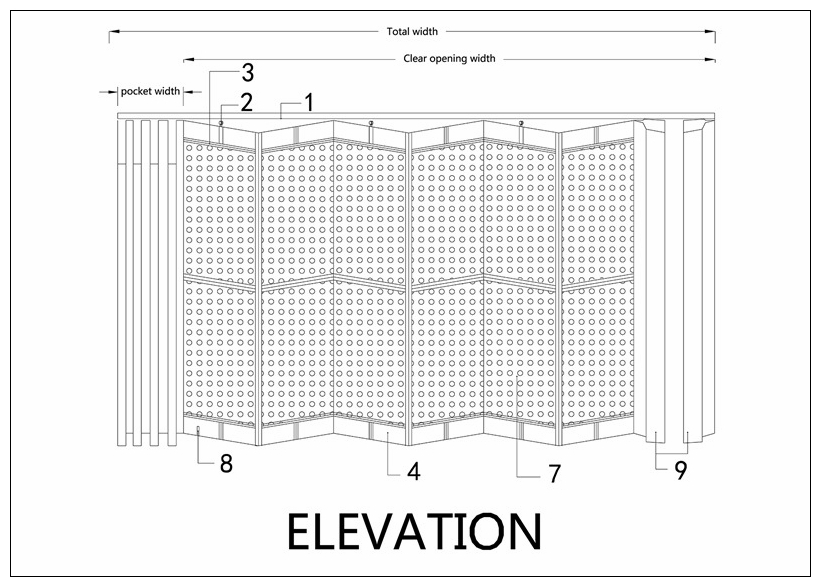 micro-perforated aluminum sliding folding shutter door drawings