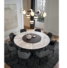 New Design Marble Top Dark Wood Dining Table