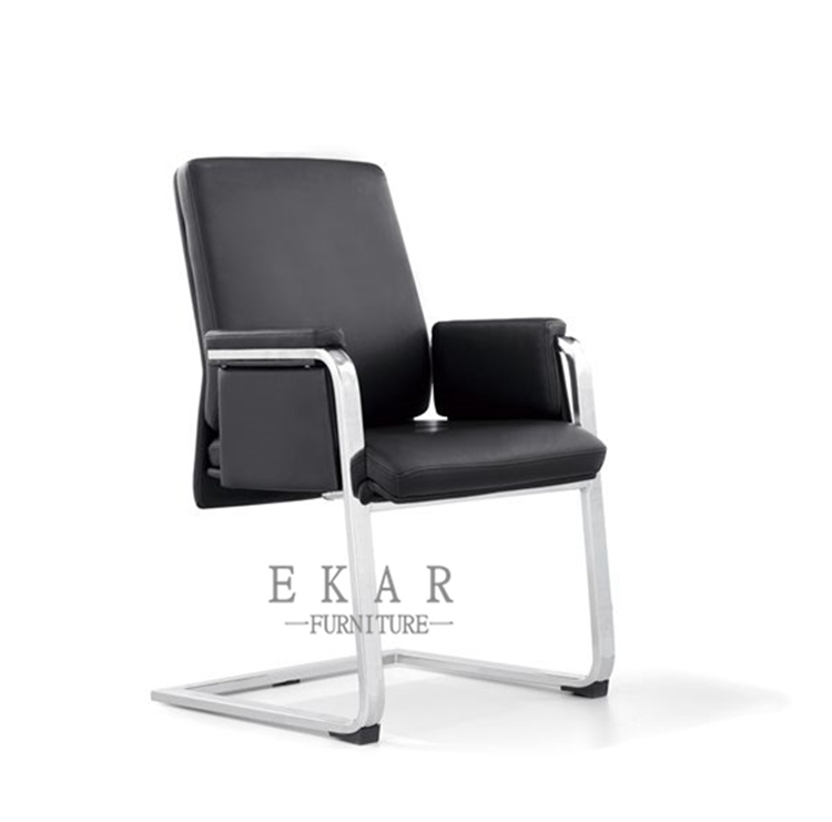 Simple Aluminium Alloy Leg Black Leather Conference Hall Chair