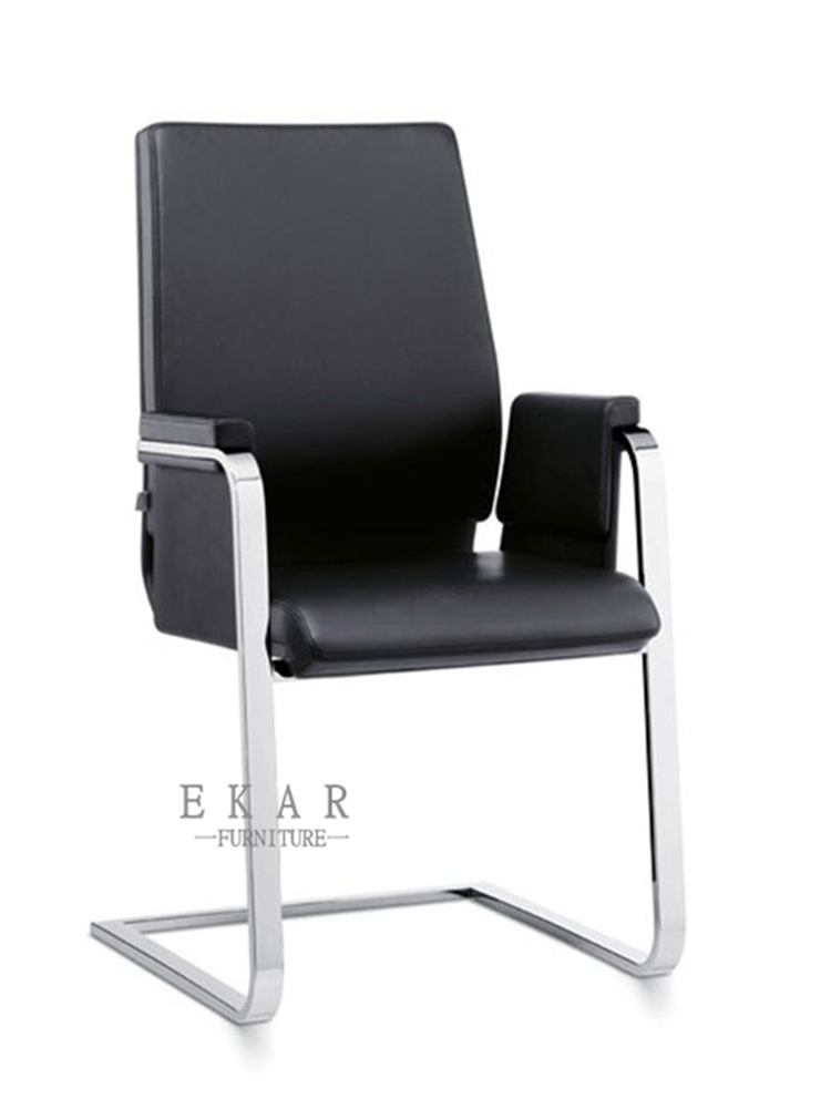 Simple Aluminium Alloy Leg Black Leather Conference Hall Chair