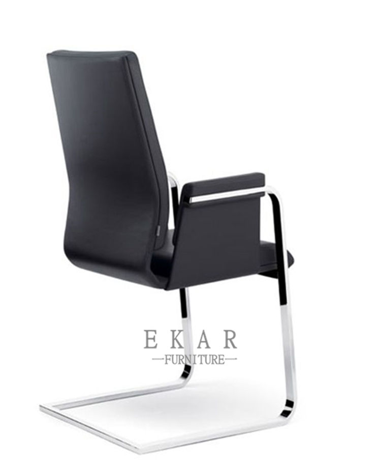 Simple Aluminium Alloy Leg Black Leather Conference Hall Chair