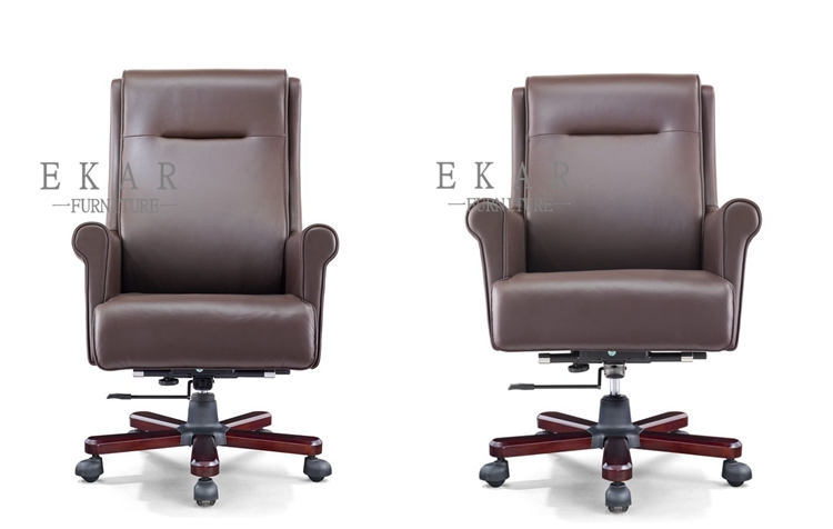 Luxury Leather High Back Office Chair Reddish Brown Executive Chair