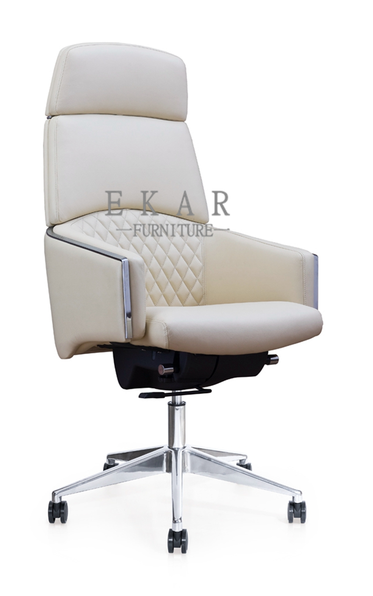 Swiveling Genuine White Leather Office Chair 150KG