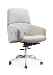 Swiveling Genuine White Leather Office Chair 150KG