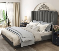 Fabric Headboard Upholstered King Size Bed