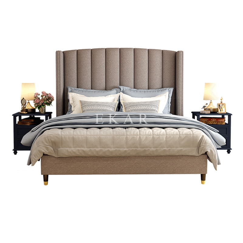 Fabric Headboard Upholstered King Size Bed