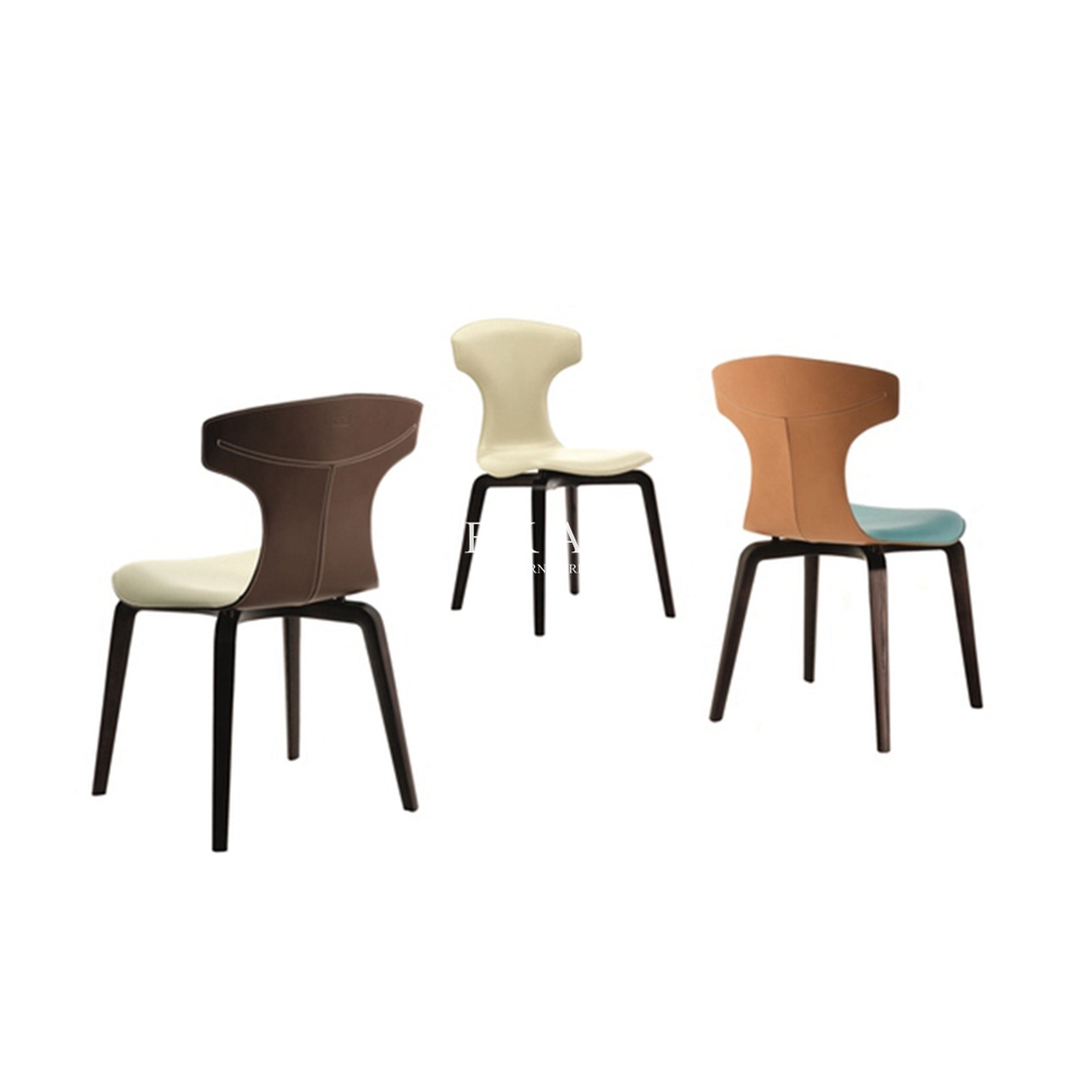 Nordic Designer Wooden Legs Leather Dining Chair